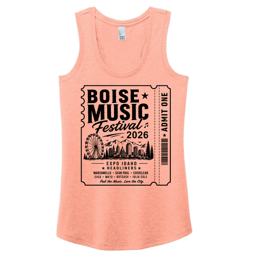 BMF 2026 - District® Women’s Perfect Tri® Racerback Tank - HEATHERED DUSTY PEACH