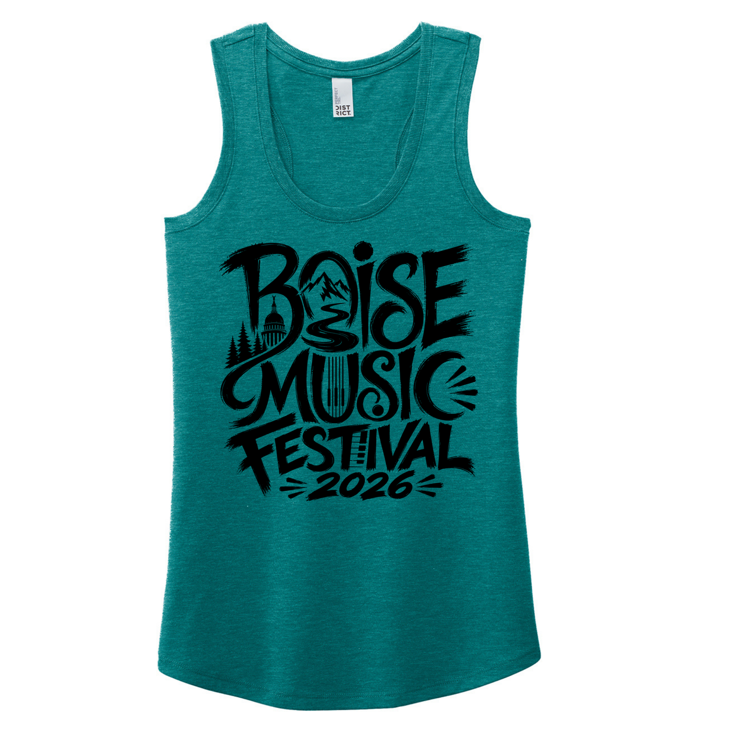 BMF 2026 - District® Women’s Perfect Tri® Racerback Tank - HEATHERED TEAL