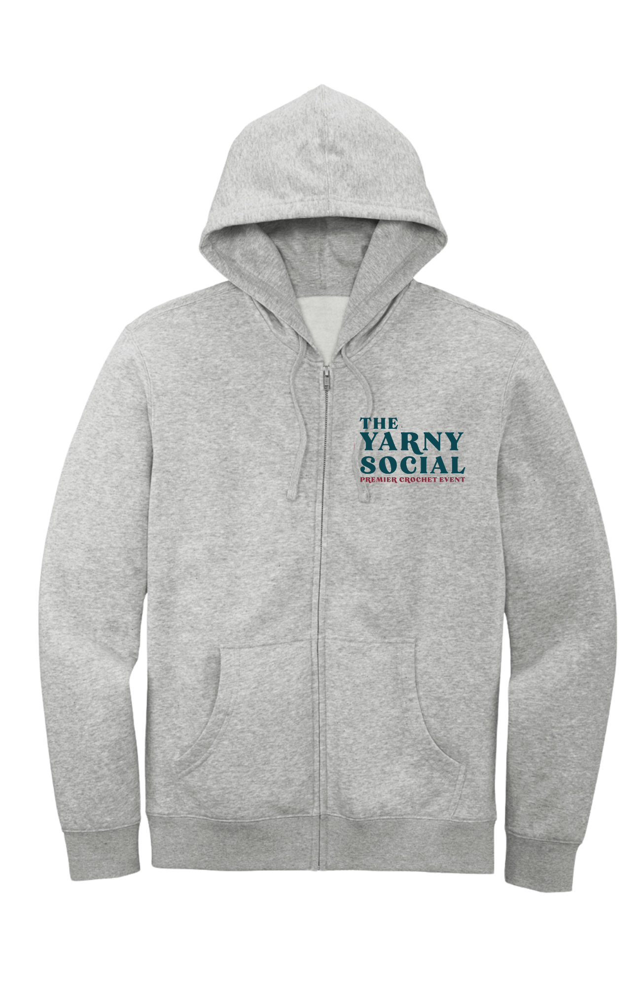 Yarny Social - Fleece Full Zip Hoodie - Light Grey Heather
